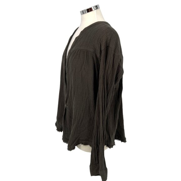Free People Changing Horizons Gauze Top Dark Olive Green Size Large - Picture 5 of 10